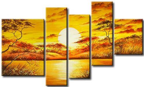 African Big Tree Painting, Living Room Room Wall Art, 5 Piece Canvas Painting, Abstract Painting-artworkcanvas
