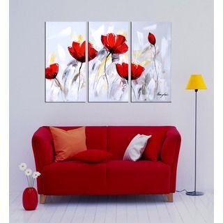 Bedroom Wall Art Painting, Acrylic Flower Paintings, Red Flower Painting, Abstract Flower Artwork-artworkcanvas