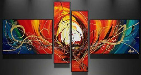 Red Canvas Art Painting, Abstract Acrylic Art, 4 Piece Abstract Art Paintings, Large Painting on Canvas, Buy Painting Online-artworkcanvas
