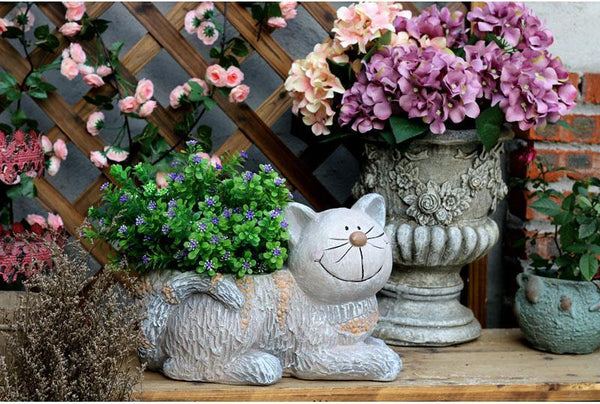 Large Cat Statue, Sitting Cat Flower Pot Statue, Pet Statue for Garden Courtyard Ornaments, Villa Outdoor Decor Gardening Ideas-artworkcanvas
