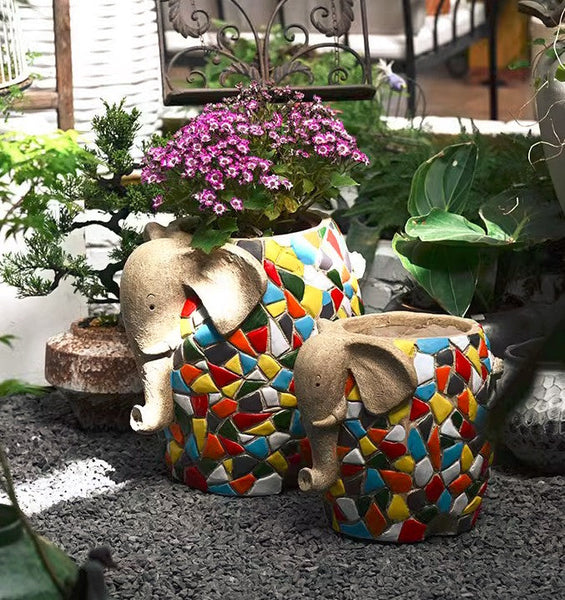 Modern Animal Statue for Garden Ornaments, Large Elephant Flowerpot, Animal Flower Pot, Resin Statue for Garden, Villa Outdoor Decor Gardening Ideas-artworkcanvas