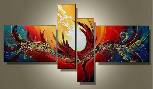 Red Abstract Painting, Large Acrylic Painting on Canvas, 4 Piece Abstract Art, Buy Painting Online, Large Paintings for Living Room-artworkcanvas