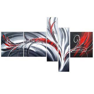 Large Canvas Painting, Abstract Lines, Modern Acrylic Art on Canvas, 5 Piece Wall Art Painting, Living Room Canvas Painting-artworkcanvas