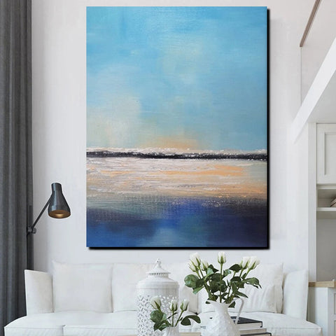 Simple Seascape Painting, Living Room Wall Art Painting, Landscape Canvas Paintings, Extra Large Acrylic Paintings, Bedroom Modern Paintings-artworkcanvas