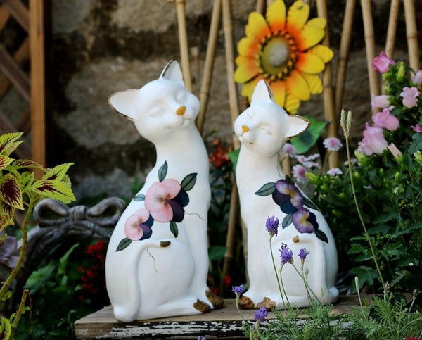 Lovely Cat Statues, Sitting Cats Resin Statue for Garden Ornament, Villa Outdoor Decor Gardening Ideas, Garden Courtyard Decoration, House Warming Gift-artworkcanvas