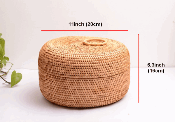Rattan Basket, Storage Basket with Lid, Woven Basket for Kitchen, Storage Basket for Dining Room, Round Storage Basket-artworkcanvas
