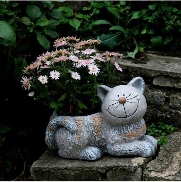 Large Cat Statue, Sitting Cat Flower Pot Statue, Pet Statue for Garden Courtyard Ornaments, Villa Outdoor Decor Gardening Ideas-artworkcanvas