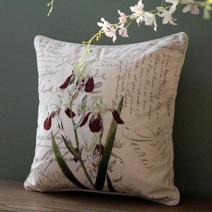 Orchid Flower Cotton and Linen Pillow Cover, Rustic Sofa Pillows for Living Room, Decorative Throw Pillows for Couch-artworkcanvas