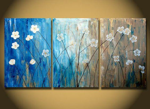 Flower Paintings, Acrylic Flower Painting, 3 Piece Wall Art, Modern Contemporary Painting-artworkcanvas
