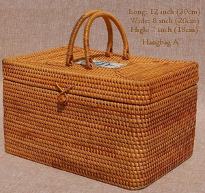 Rattan Wicker Serving Basket, Storage Baskets for Picnic, Kitchen Storage Baskets, Woven Storage Baskets with Lid-artworkcanvas