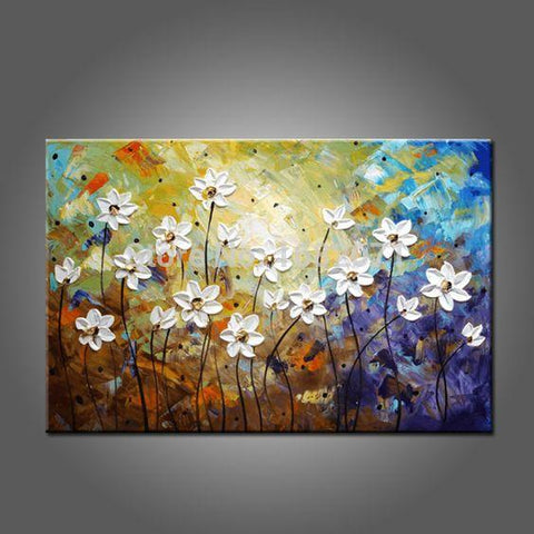 Daisy Flower Painting, Acrylic Flower Paintings, Bedroom Wall Art Painting, Flower Painting Abstract, Wall Art Paintings-artworkcanvas