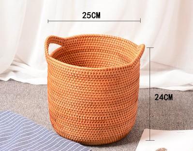Large Woven Storage Basket with Handle, Large Rattan Basket, Large Round Storage Basket for Bathroom-artworkcanvas