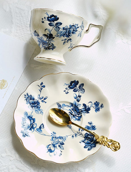 Elegant Vintage Ceramic Coffee Cups for Afternoon Tea, Royal Ceramic Cups, French Style China Porcelain Tea Cup Set, Unique Tea Cup and Saucers-artworkcanvas