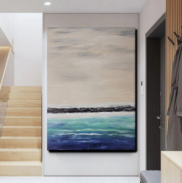 Simple Modern Art, Seascape Canvas Painting, Living Room Wall Art Ideas, Landscape Acrylic Paintings, Large Paintings for Dining Room-artworkcanvas