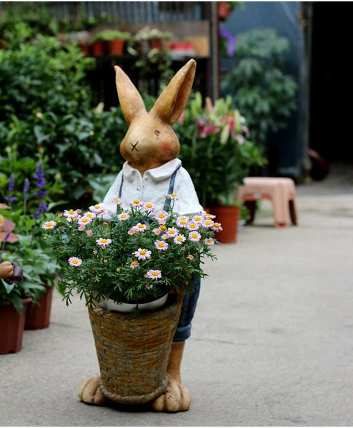 Large Rabbit Statue for Garden, Bunny Flower Pot, Garden Courtyard Ornament, Villa Outdoor Decor Gardening Ideas, House Warming Gift-artworkcanvas