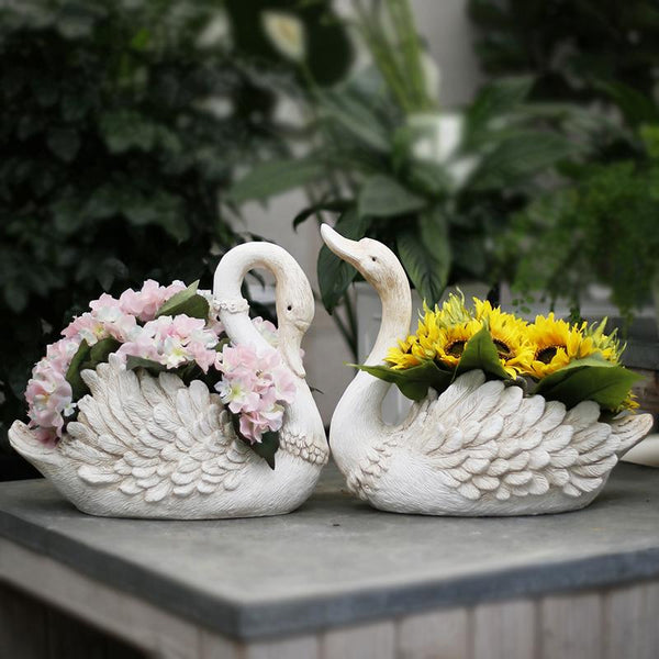 Large White Swan Flower Pot, Animal Statue for Garden Ornament, Swan Lovers Statues, Villa Courtyard Decor, Outdoor Decoration Ideas, Garden Ideas-artworkcanvas