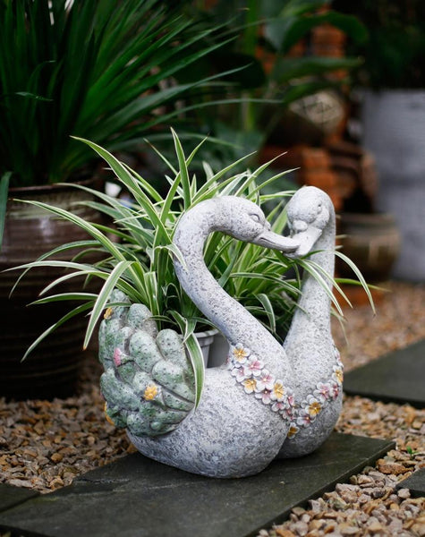 Extra Large Animal Statue for Garden Ornament, Swan Lovers Flower Pot, Swan Lovers Statues, Villa Courtyard Decor, Outdoor Decoration Ideas, Garden Ideas-artworkcanvas