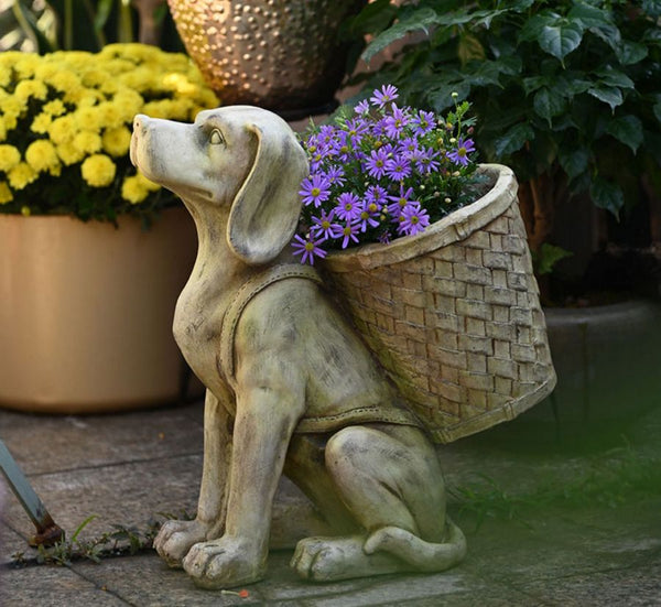 Large Dog Flowerpot, Resin Statue for Garden, Modern Dog Animal Statue for Garden Ornaments, Villa Outdoor Decor Gardening Ideas-artworkcanvas