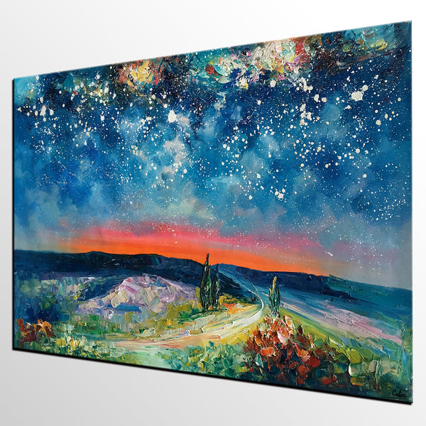 Canvas Painting for Living Room, Abstract Painting, Starry Night Sky, Abstract Painting for Sale-artworkcanvas