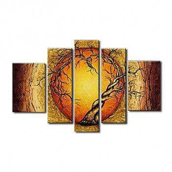 Extra Large Wall Art Set, Abstract Art Painting, 5 Piece Canvas Art, Moon and Tree of Life Painting-artworkcanvas