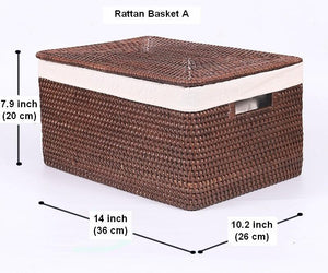 Storage Baskets for Bathroom, Rectangular Storage Baskets, Storage Basket with Lid, Storage Baskets for Clothes, Large Brown Rattan Storage Baskets-artworkcanvas