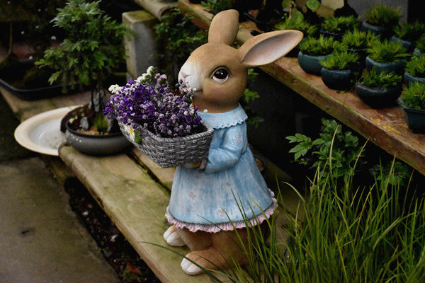 Garden Ornaments, Large Rabbit Statues for Garden, Bunny Flowerpot, Villa Outdoor Gardening Ideas, Modern Animal Garden Sculptures-artworkcanvas