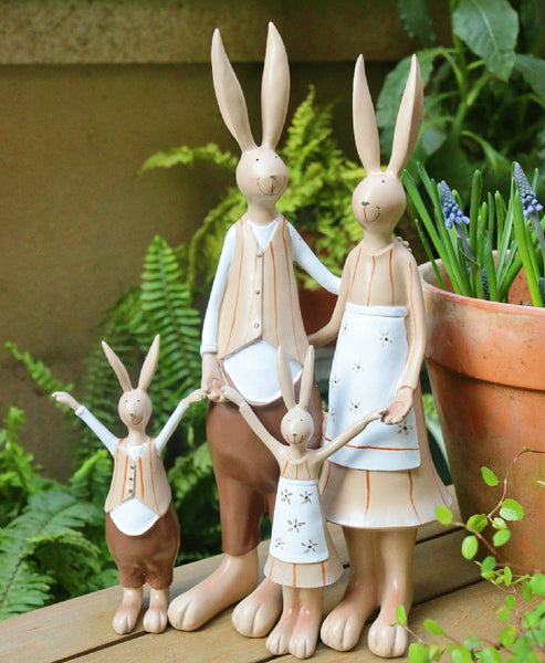 Lovely Rabbit Family Statue for Garden, Unique Modern Garden Sculptures, Beautiful Cute Garden Courtyard Ornaments, Creative Villa Outdoor Decor Gardening Ideas-artworkcanvas