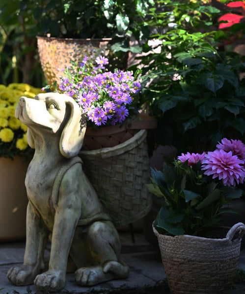 Large Dog Flowerpot, Resin Statue for Garden, Modern Dog Animal Statue for Garden Ornaments, Villa Outdoor Decor Gardening Ideas-artworkcanvas