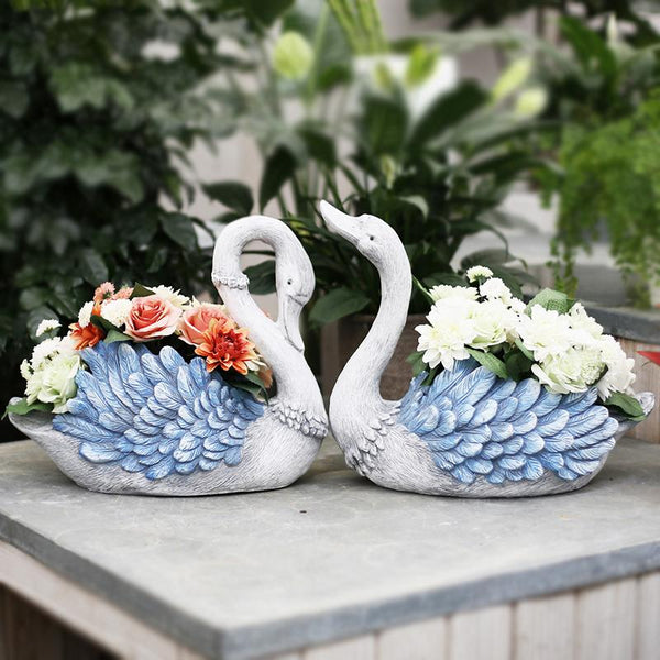 Large Blue Swan Flower Pot, Animal Statue for Garden Ornament, Swan Lovers Statues, Villa Courtyard Decor, Outdoor Decoration Ideas, Garden Ideas-artworkcanvas