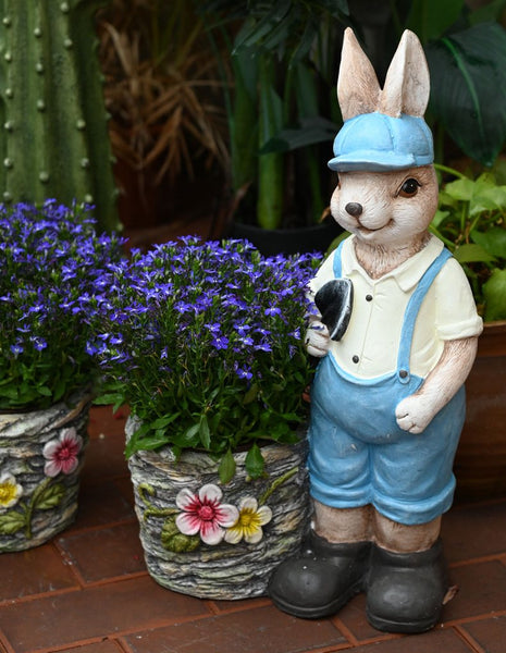 Garden Courtyard Ornament, Villa Outdoor Decor Gardening Ideas, Large Rabbit Lovers Statue for Garden, Bunny Flowerpot, Modern Garden Sculptures-artworkcanvas