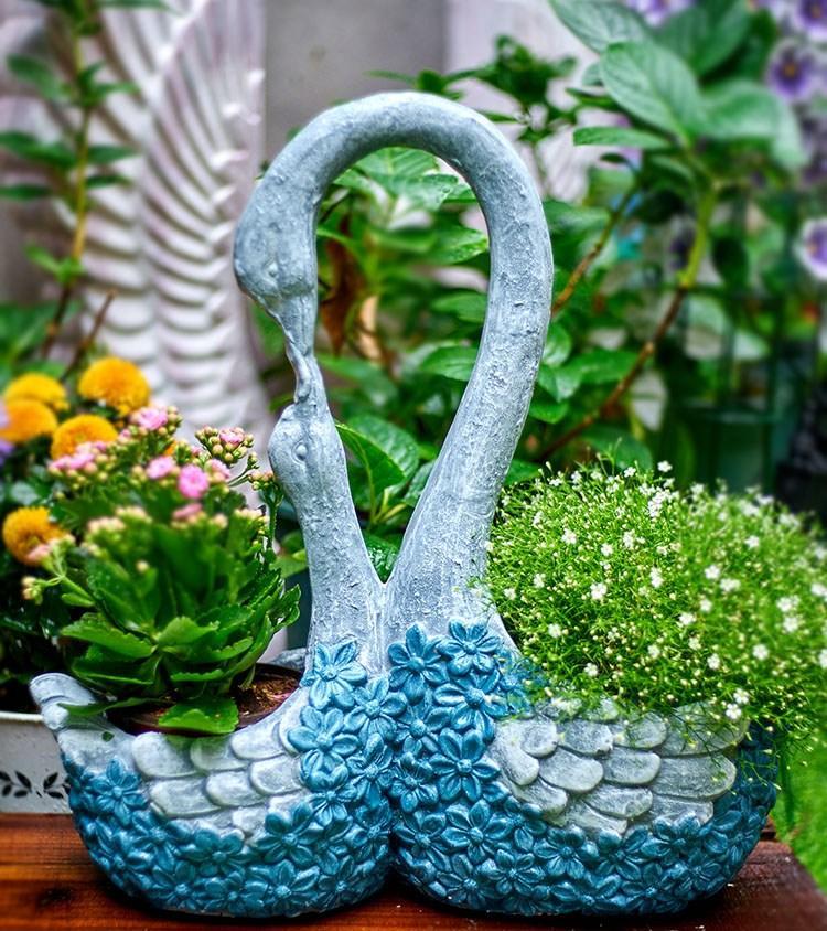 Large Mother and Baby Swans for Garden, Swan Flowerpot, Animal Statue for Garden Courtyard Ornament, Villa Outdoor Decor Gardening Ideas-artworkcanvas