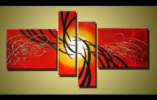 Red Abstract Art, 4 Piece Canvas Art, Acrylic Painting for Sale, Contemporary Art-artworkcanvas