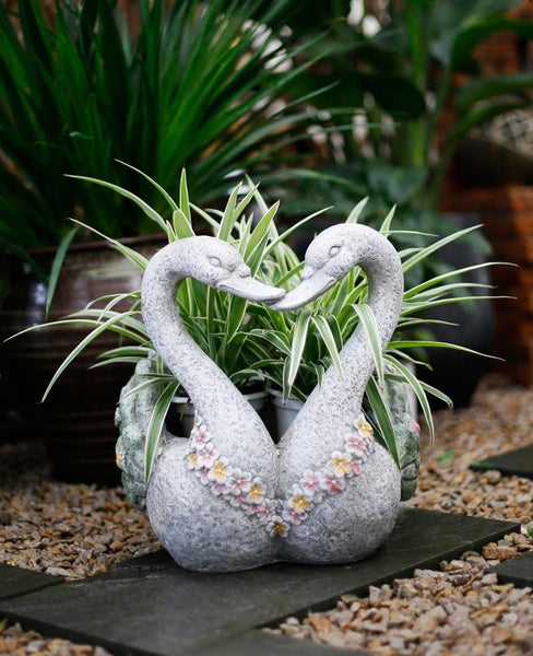 Extra Large Animal Statue for Garden Ornament, Swan Lovers Flower Pot, Swan Lovers Statues, Villa Courtyard Decor, Outdoor Decoration Ideas, Garden Ideas-artworkcanvas