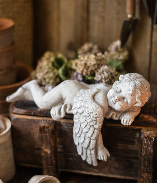 Lovely Sleeping Angel Statue for Garden, Beautiful Cute Garden Courtyard Ornaments, Unique Modern Garden Sculptures, Creative Villa Outdoor Decor Gardening Ideas-artworkcanvas