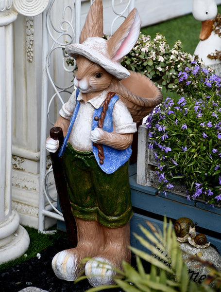 Garden Courtyard Ornaments, Large Rabbit Statue for Garden, Villa Outdoor Decor Gardening Ideas, Bunny Flowerpot, Modern Garden Sculptures-artworkcanvas