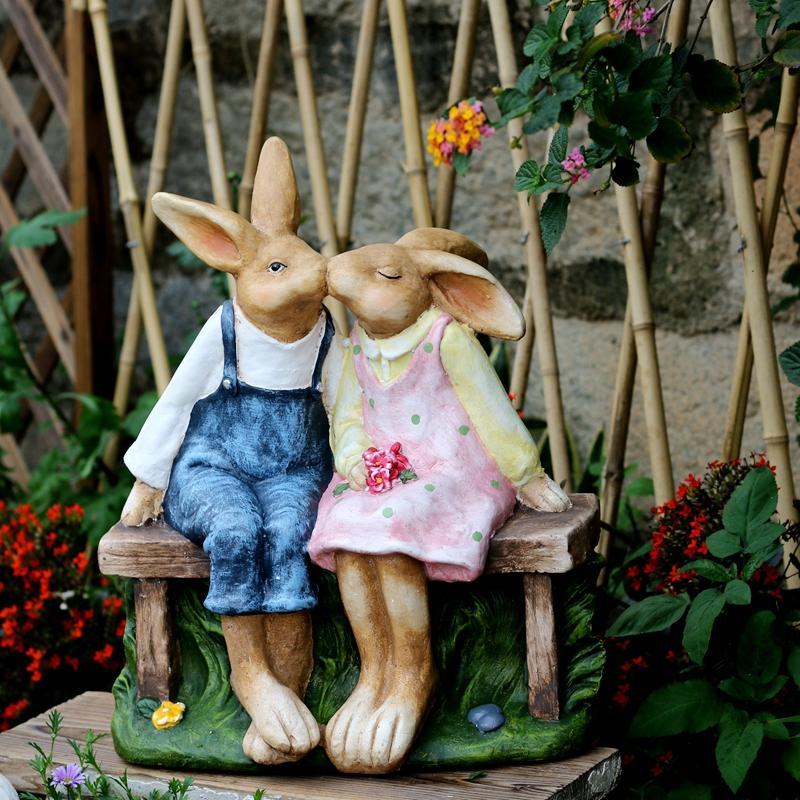 Large Bunny Rabbit Lovers Statue, Rabbit Kiss Statue for Wedding Gift, Garden Courtyard Ornaments, Villa Outdoor Decor Gardening Ideas-artworkcanvas