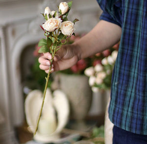 Wedding Artificial Flowers, 12 Branches of White Rose Flowers, White Rose Flower in Vase, Real Touch Flowers, Simple Flower Arrangement Ideas for Home Decoration-artworkcanvas