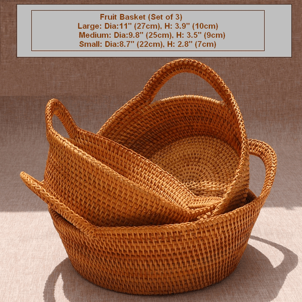 Woven Round Storage Basket, Storage Baskets for Kitchen, Rattan Storage Basket with Handle, Storage Basket for Dining Room, Set of 3-artworkcanvas