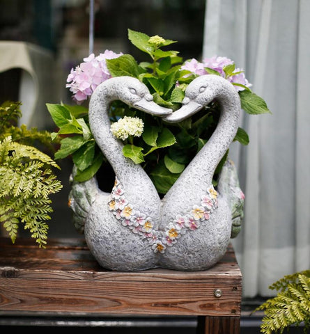 Extra Large Animal Statue for Garden Ornament, Swan Lovers Flower Pot, Swan Lovers Statues, Villa Courtyard Decor, Outdoor Decoration Ideas, Garden Ideas-artworkcanvas