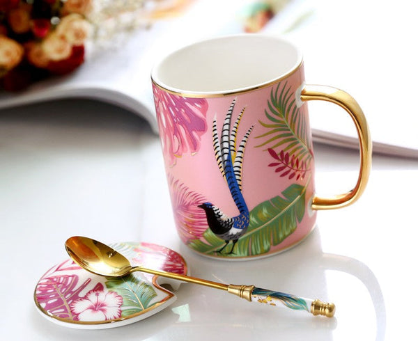 Peacock Porcelain Cups, Large Capacity Jungle Animal Porcelain Mugs, Unique Ceramic Mugs in Gift Box, Creative Ceramic Mugs for Office-artworkcanvas