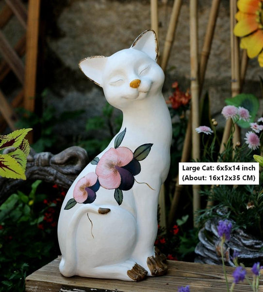 Lovely Cat Statues, Sitting Cats Resin Statue for Garden Ornament, Villa Outdoor Decor Gardening Ideas, Garden Courtyard Decoration, House Warming Gift-artworkcanvas