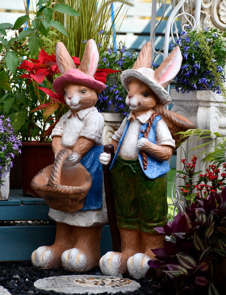 Garden Courtyard Ornaments, Large Rabbit Statue for Garden, Villa Outdoor Decor Gardening Ideas, Bunny Flowerpot, Modern Garden Sculptures-artworkcanvas