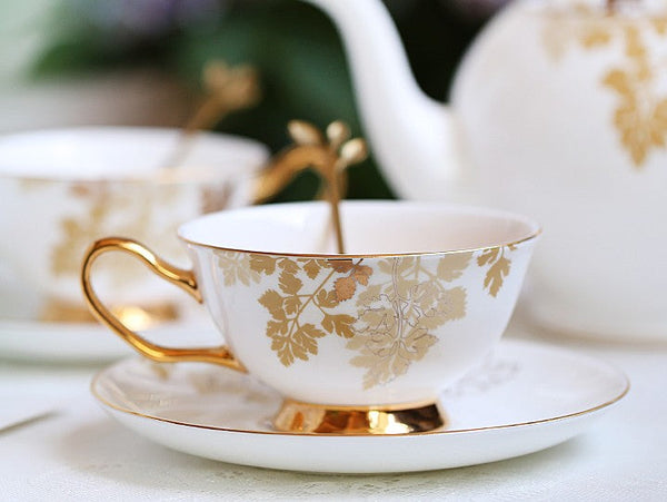 Beautiful British Tea Cups, Traditional English Tea Cups and Saucers, Bone China Porcelain Tea Cup Set, Elegant Ceramic Coffee Cups-artworkcanvas