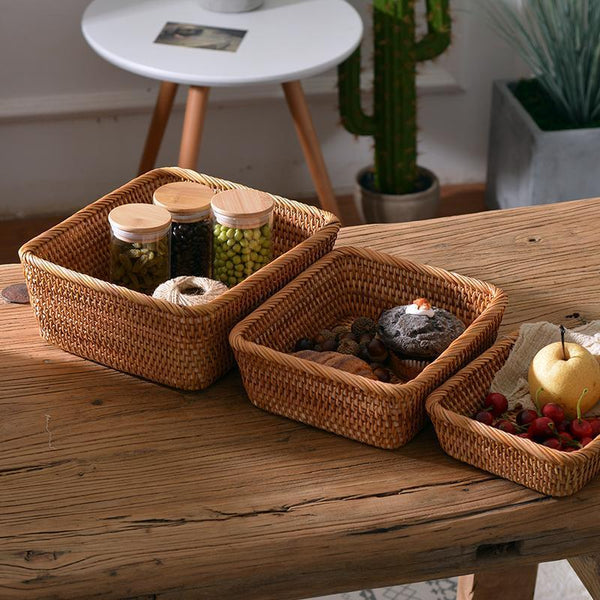 Rectangular Storage Baskets for Pantry, Small Rattan Kitchen Storage Basket, Storage Baskets for Shelves, Woven Storage Baksets-artworkcanvas