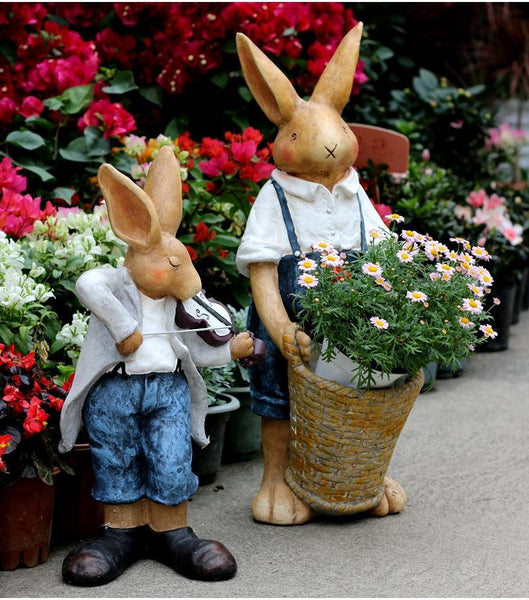 Large Rabbit Statue for Garden, Bunny Flower Pot, Garden Courtyard Ornament, Villa Outdoor Decor Gardening Ideas, House Warming Gift-artworkcanvas