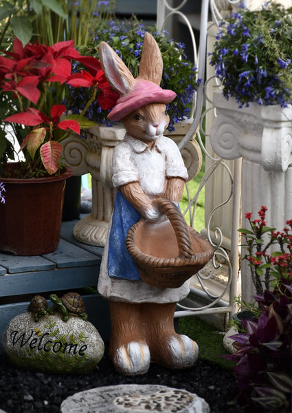 Garden Courtyard Ornaments, Large Rabbit Statue for Garden, Villa Outdoor Decor Gardening Ideas, Bunny Flowerpot, Modern Garden Sculptures-artworkcanvas