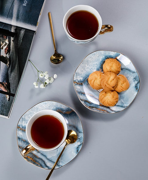 Unique Tea Cups and Saucers in Gift Box as Birthday Gift, Elegant Ceramic Coffee Cups, Beautiful British Tea Cups, Royal Bone China Porcelain Tea Cup Set-artworkcanvas