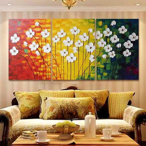 Flower Paintings, Acrylic Flower Painting, 3 Piece Wall Art, Palette Knife Painting, Texture Artwork-artworkcanvas