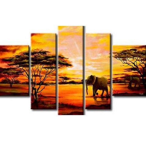 Extra Large Wall Art, African Elephant and Tree Painting, Bedroom Canvas Painting, Buy Art Online-artworkcanvas