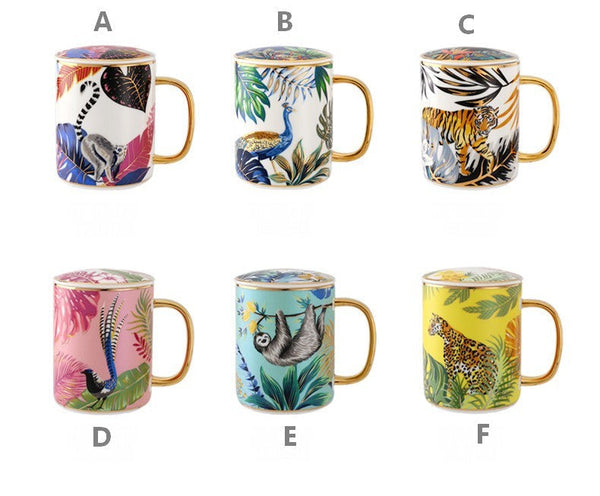 Peacock Porcelain Cups, Large Capacity Jungle Animal Porcelain Mugs, Unique Ceramic Mugs in Gift Box, Creative Ceramic Mugs for Office-artworkcanvas